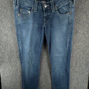 True Religion Blue Jeans Women 31x26 USA Denim Embroidered Urban Adult Ladies
